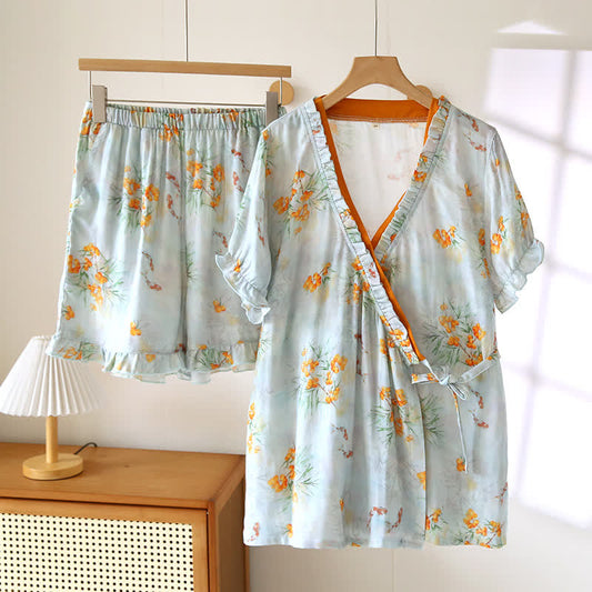 Kurzärmliges Pyjama-Set aus Baumwolle mit überkreuzten Trägern