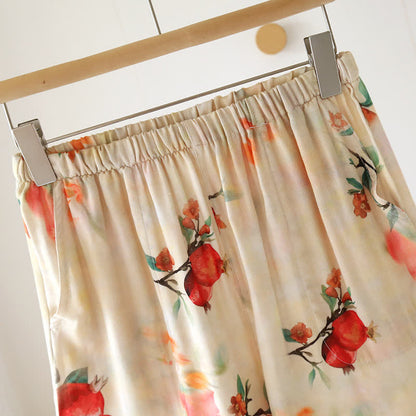 Kurzärmliges Pyjama-Set aus Baumwolle mit überkreuzten Trägern und Granatapfel-Print