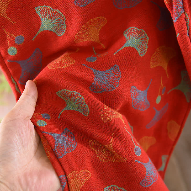 Ginkgoblatt-Baumwoll-Jacquard-Pyjama-Set im Vintage-Garn