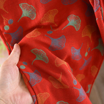 Ginkgoblatt-Baumwoll-Jacquard-Pyjama-Set im Vintage-Garn