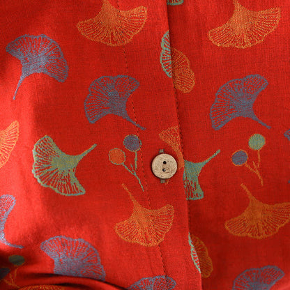 Ginkgoblatt-Baumwoll-Jacquard-Pyjama-Set im Vintage-Garn