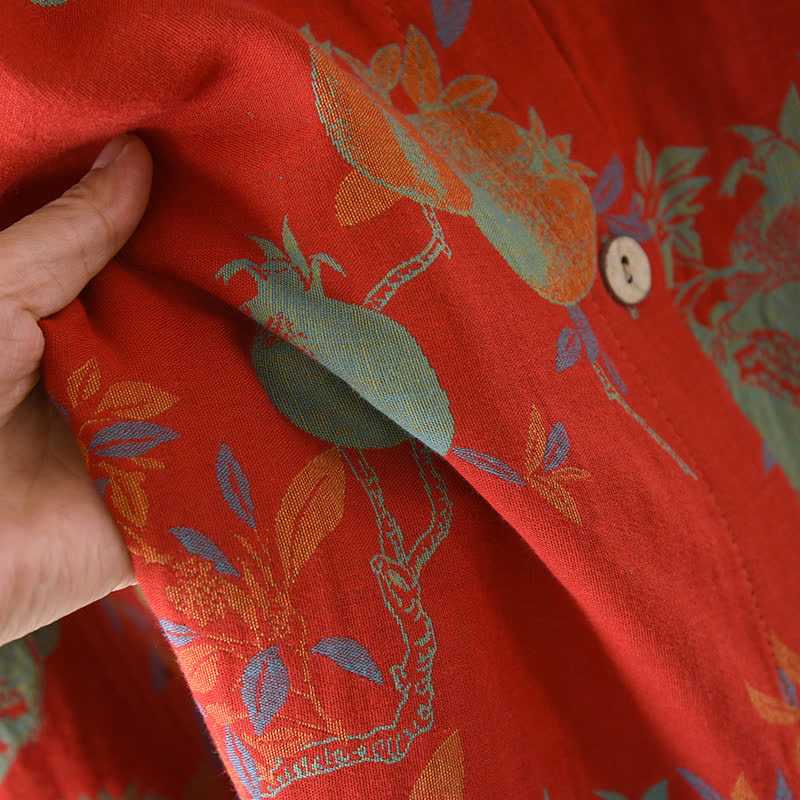 Granatapfelblüten-Pyjama-Set aus Baumwolljacquard im Vintage-Stil, garngefärbt