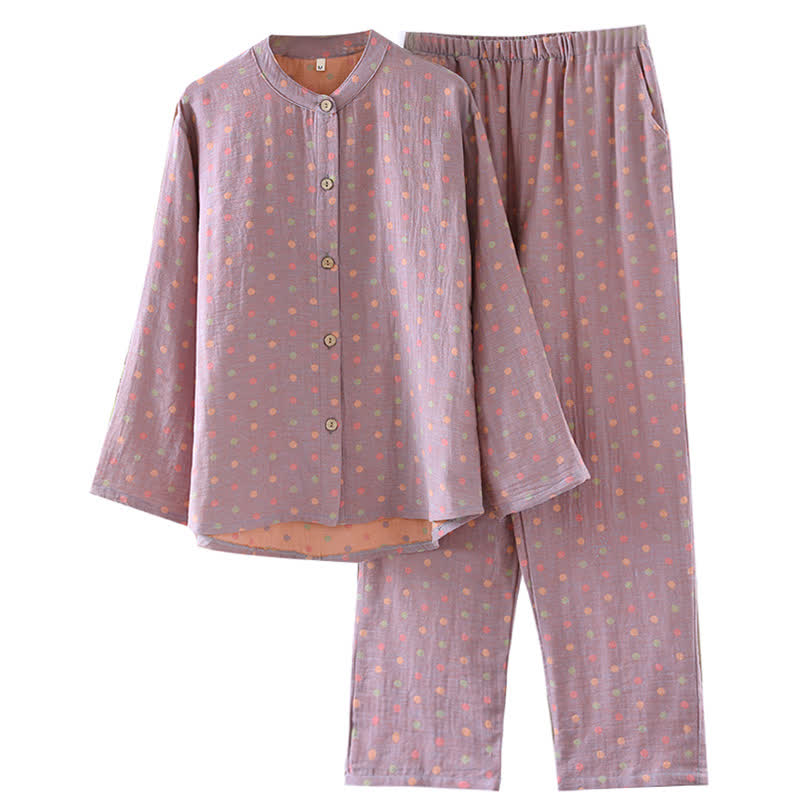 Buntes, garngefärbtes Pyjama-Set aus Baumwolle im Vintage-Stil mit Kreisen