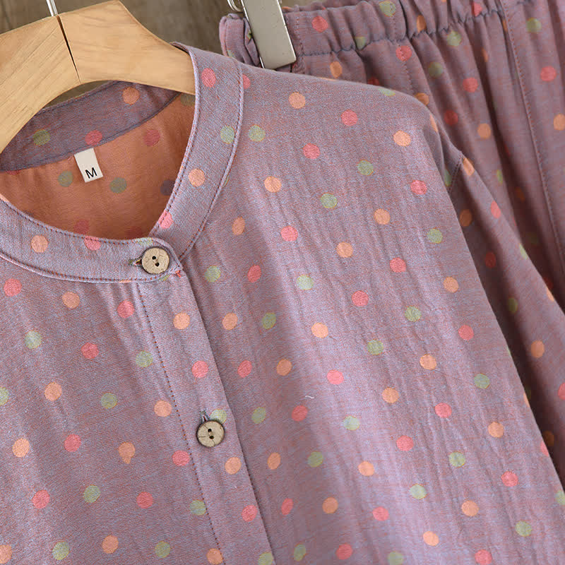 Buntes, garngefärbtes Pyjama-Set aus Baumwolle im Vintage-Stil mit Kreisen