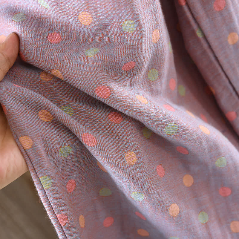 Buntes, garngefärbtes Pyjama-Set aus Baumwolle im Vintage-Stil mit Kreisen