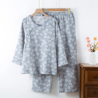 Retro-Pyjama-Set aus garngefärbtem Baumwolljacquard mit Blumenmuster
