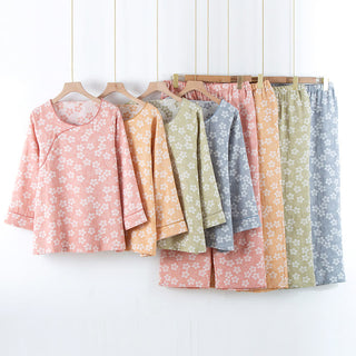 Retro-Pyjama-Set aus garngefärbtem Baumwolljacquard mit Blumenmuster