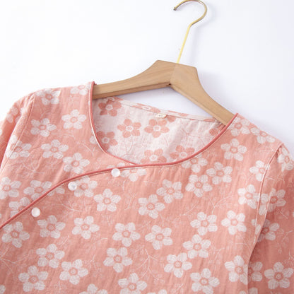 Retro-Pyjama-Set aus garngefärbtem Baumwolljacquard mit Blumenmuster