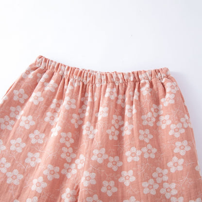 Retro-Pyjama-Set aus garngefärbtem Baumwolljacquard mit Blumenmuster