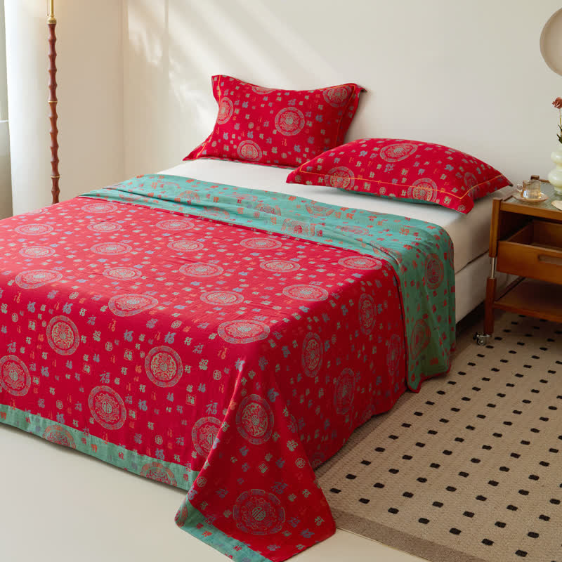 Wende-Bettdecke aus doppellagigem, garngefärbtem Jacquard aus Vintage-Baumwolle