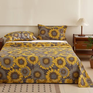 Doppellagige, garngefärbte Jacquard-Wendedecke aus Sonnenblumenbaumwolle