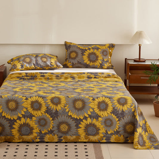 Doppellagige, garngefärbte Jacquard-Wendedecke aus Sonnenblumenbaumwolle