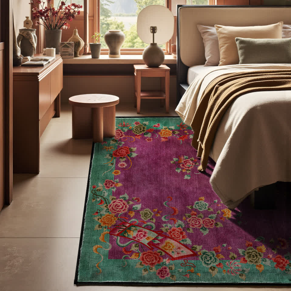Weicher, waschbarer Anti-Rutsch-Teppich im Vintage-Rose-Design