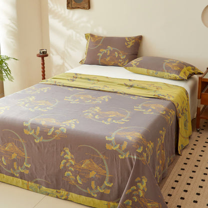 Doppellagige, garngefärbte Jacquard-Wendedecke aus Querformat