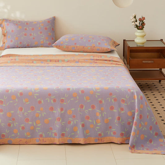 Orangefarbene doppellagige, garngefärbte Jacquard-Wendedecke aus Baumwolle