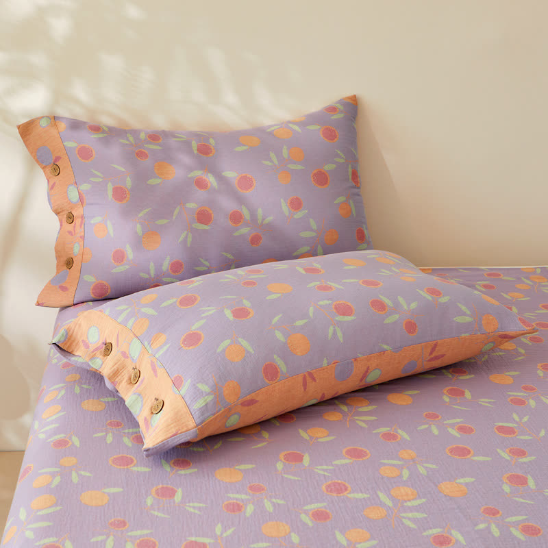 Orangefarbene doppellagige, garngefärbte Jacquard-Wendedecke aus Baumwolle