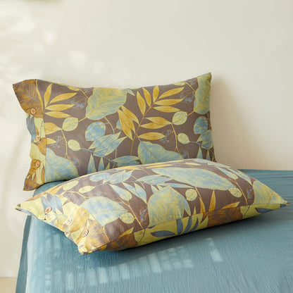 Wende-Bettdecke aus doppellagigem, garngefärbtem Jacquard aus Baumwolle mit Blättern