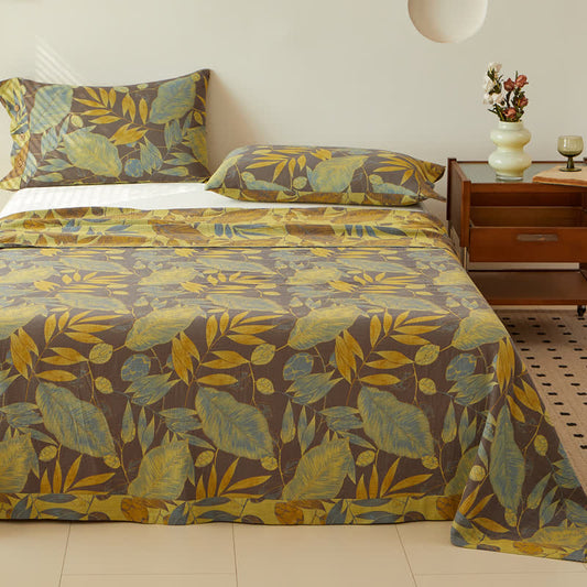 Wende-Bettdecke aus doppellagigem, garngefärbtem Jacquard aus Baumwolle mit Blättern