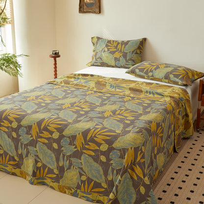 Wende-Bettdecke aus doppellagigem, garngefärbtem Jacquard aus Baumwolle mit Blättern