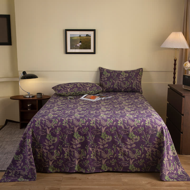 Bettdecke aus Baumwolldoppelgarn im Vintage-Jacquard-Stil mit Blumen und Blättern