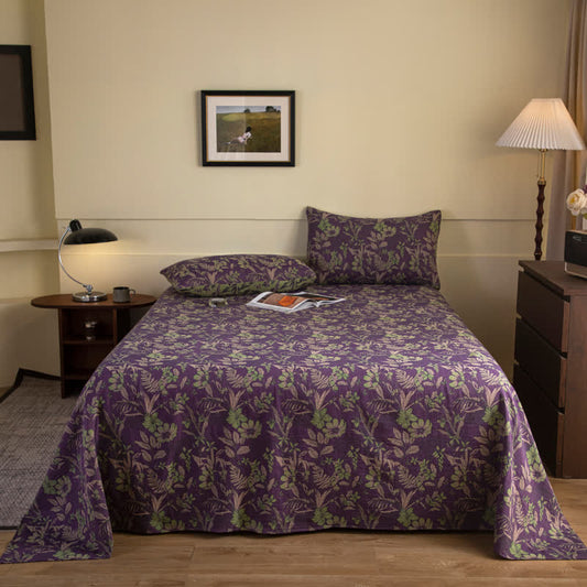 Bettdecke aus Baumwolldoppelgarn im Vintage-Jacquard-Stil mit Blumen und Blättern