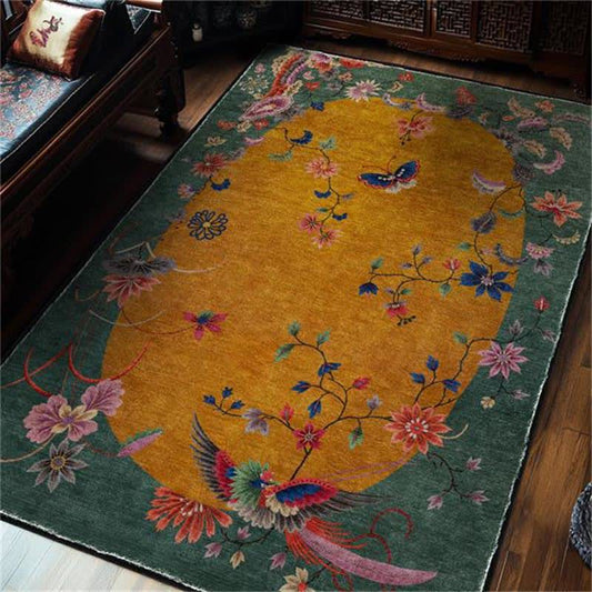 Rutschfester, faltbarer Teppich mit Blumen- und Vogelmotiv