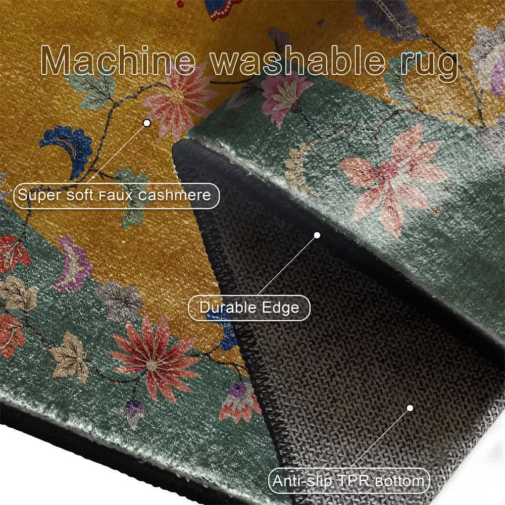 Rutschfester, faltbarer Teppich mit Blumen- und Vogelmotiv