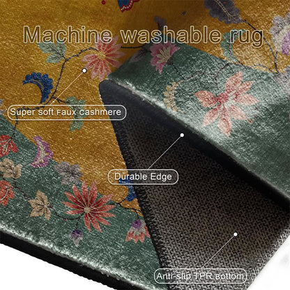 Rutschfester, faltbarer Teppich mit Blumen- und Vogelmotiv