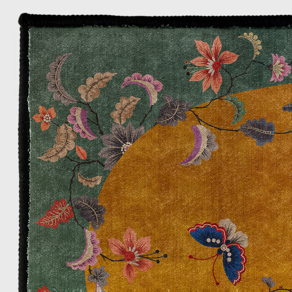 Rutschfester, faltbarer Teppich mit Blumen- und Vogelmotiv