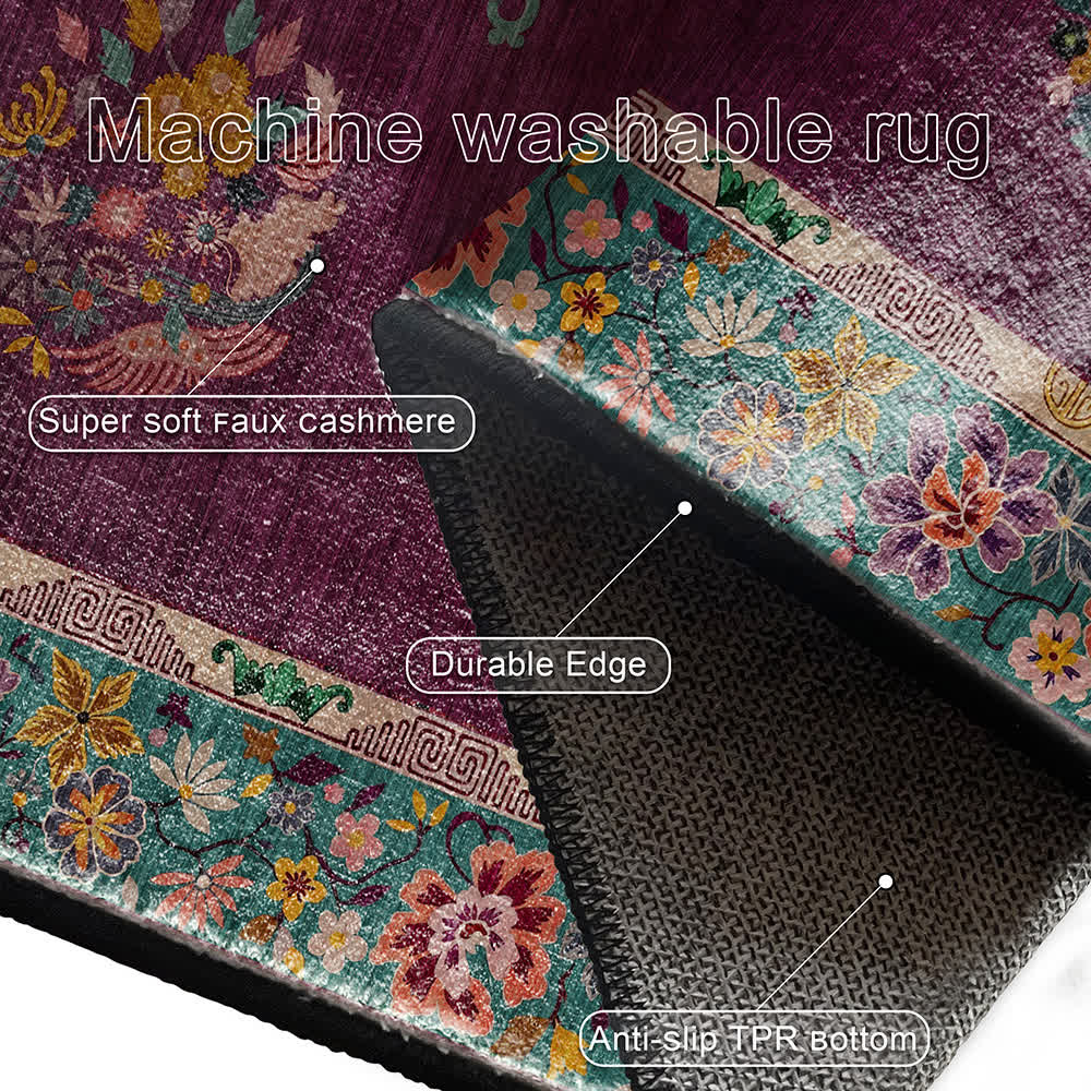 Rutschfester Teppich für drinnen und draußen mit Retro-Blumenmuster