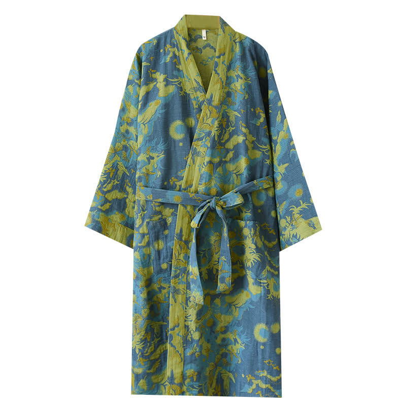 Pastoraler doppellagiger Bademantel aus garngefärbtem Jacquard aus Baumwolle