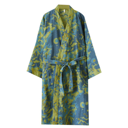 Pastoraler doppellagiger Bademantel aus garngefärbtem Jacquard aus Baumwolle