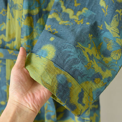 Pastoraler doppellagiger Bademantel aus garngefärbtem Jacquard aus Baumwolle