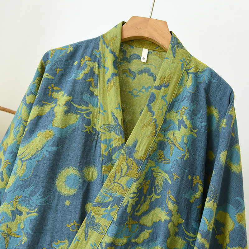 Pastoraler doppellagiger Bademantel aus garngefärbtem Jacquard aus Baumwolle