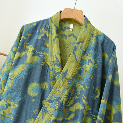 Pastoraler doppellagiger Bademantel aus garngefärbtem Jacquard aus Baumwolle