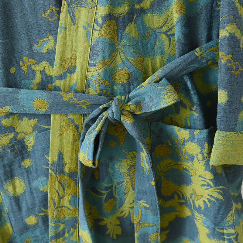 Pastoraler doppellagiger Bademantel aus garngefärbtem Jacquard aus Baumwolle