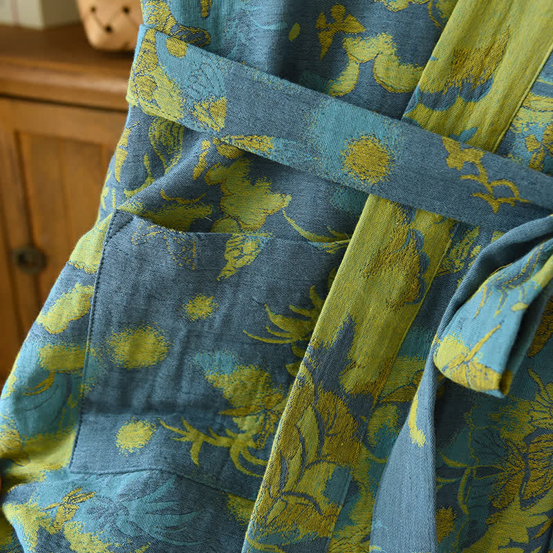 Pastoraler doppellagiger Bademantel aus garngefärbtem Jacquard aus Baumwolle