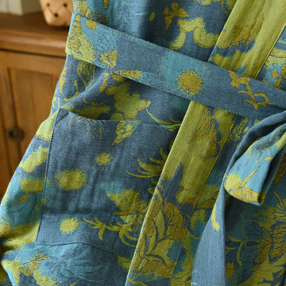 Pastoraler doppellagiger Bademantel aus garngefärbtem Jacquard aus Baumwolle