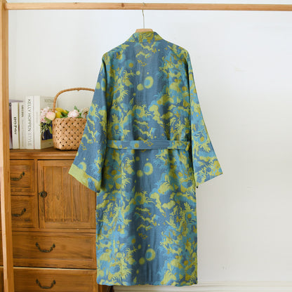 Pastoraler doppellagiger Bademantel aus garngefärbtem Jacquard aus Baumwolle