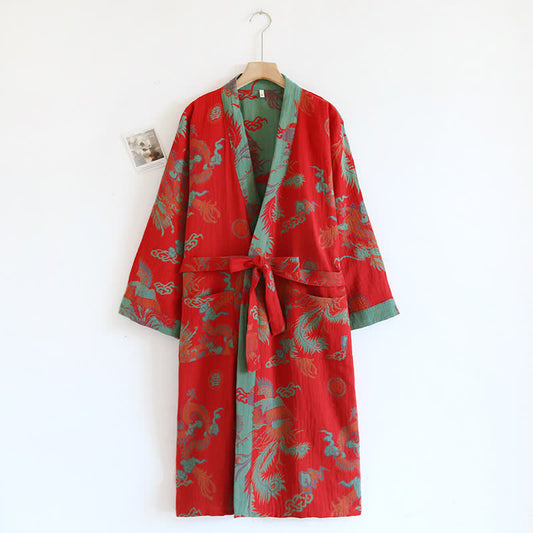 Bademantel aus garngefärbtem Baumwolljacquard mit Retro-Print