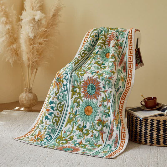 Saugfähiges Badetuch aus reiner Baumwollgaze mit Retro-Blumenmuster