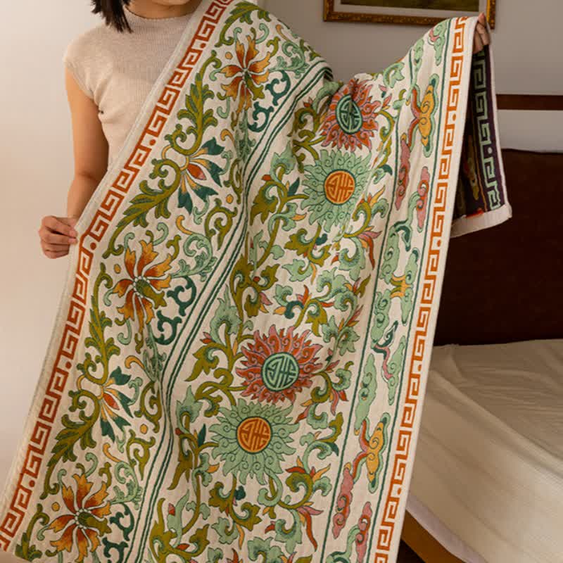 Saugfähiges Badetuch aus reiner Baumwollgaze mit Retro-Blumenmuster