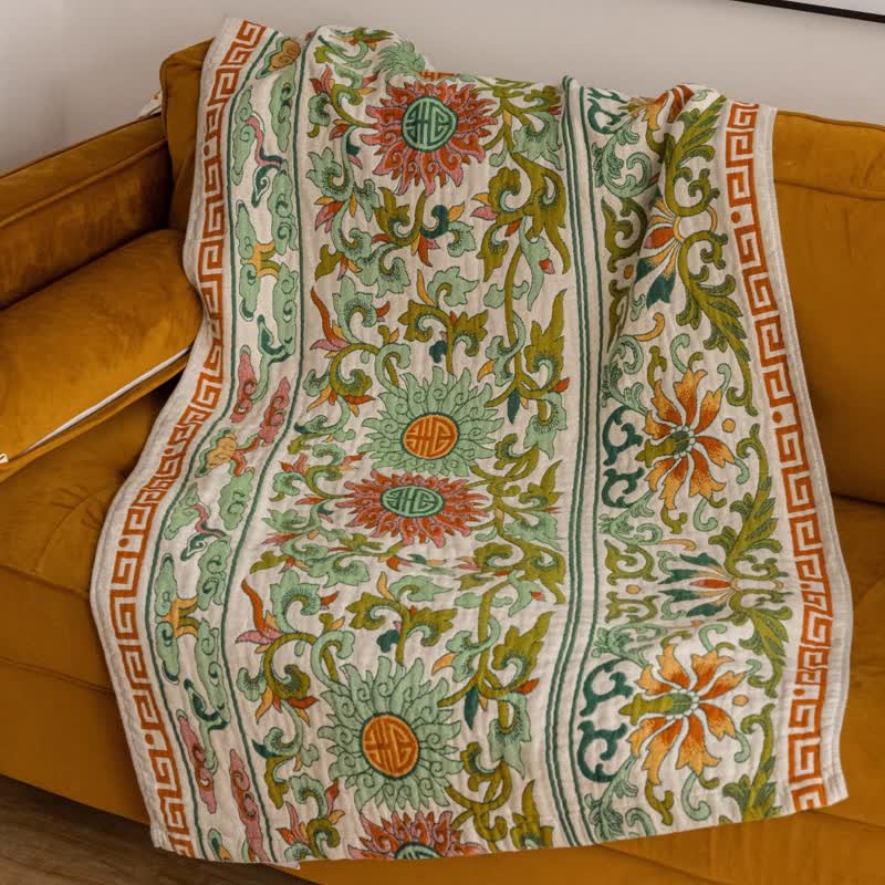 Saugfähiges Badetuch aus reiner Baumwollgaze mit Retro-Blumenmuster
