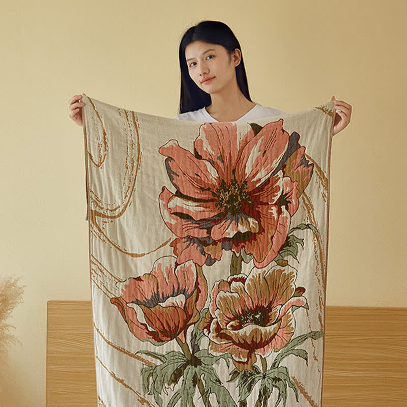 Saugfähiges Badetuch aus reiner Baumwollgaze mit Blumenmuster