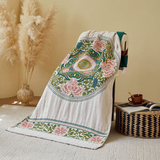 Elegantes, saugfähiges Badetuch aus reiner Baumwollgaze mit Blumenmuster