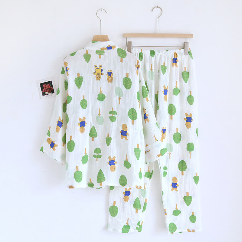 Pyjama-Set aus Baumwollgaze mit Baum- und Bären-Print