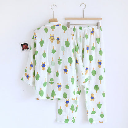 Pyjama-Set aus Baumwollgaze mit Baum- und Bären-Print