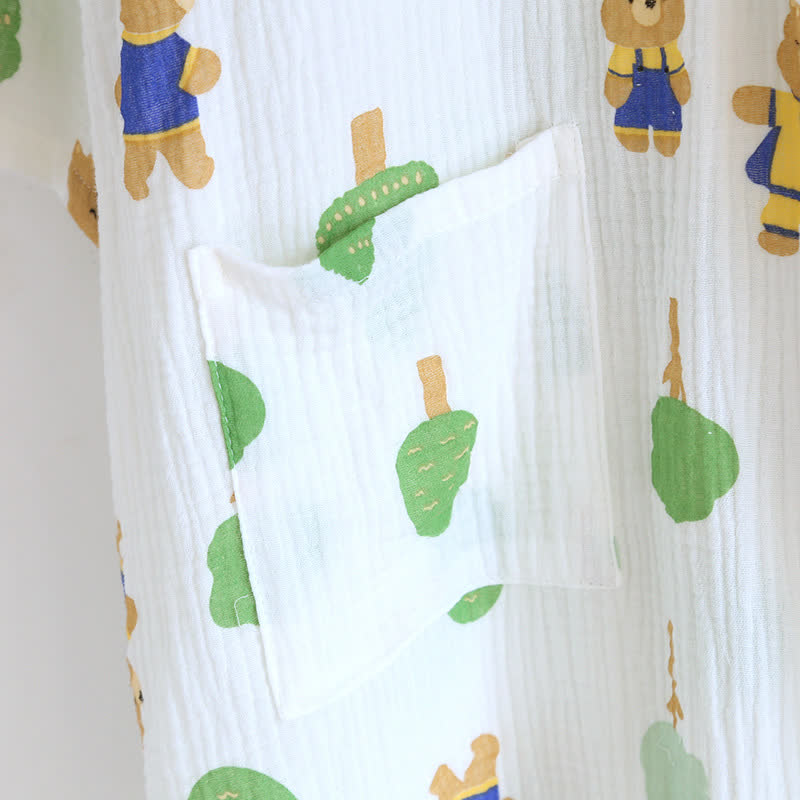 Pyjama-Set aus Baumwollgaze mit Baum- und Bären-Print