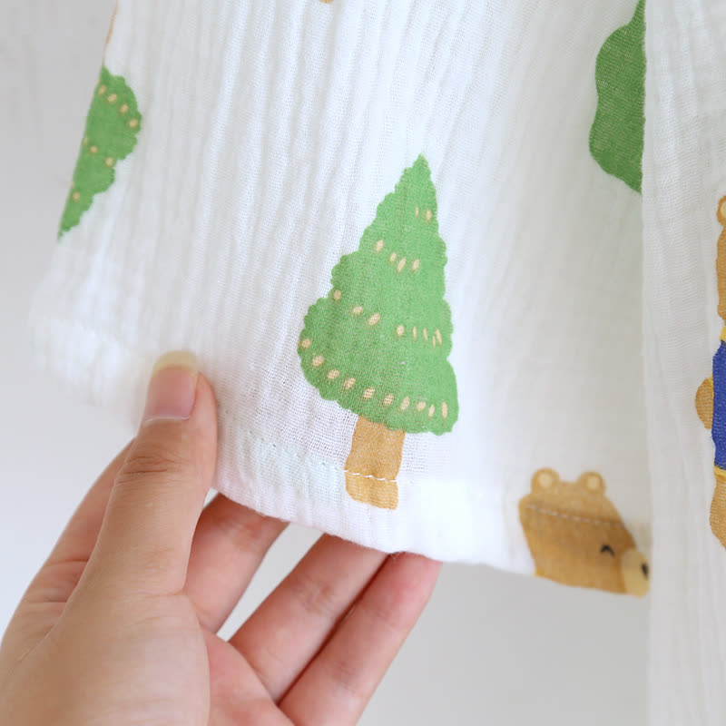 Pyjama-Set aus Baumwollgaze mit Baum- und Bären-Print