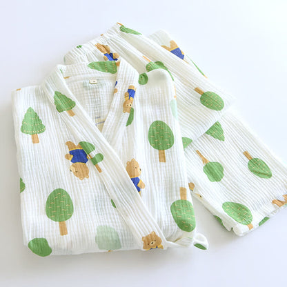 Pyjama-Set aus Baumwollgaze mit Baum- und Bären-Print